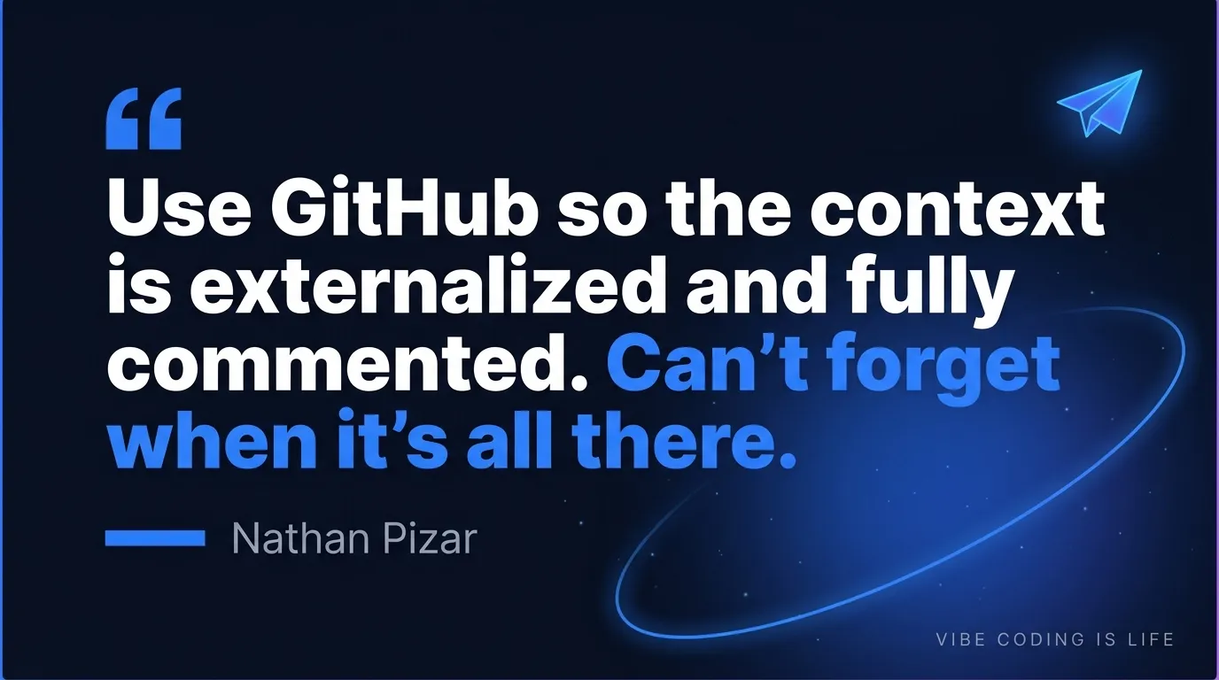 Quote from Nathan Pizar on keeping AI context in GitHub