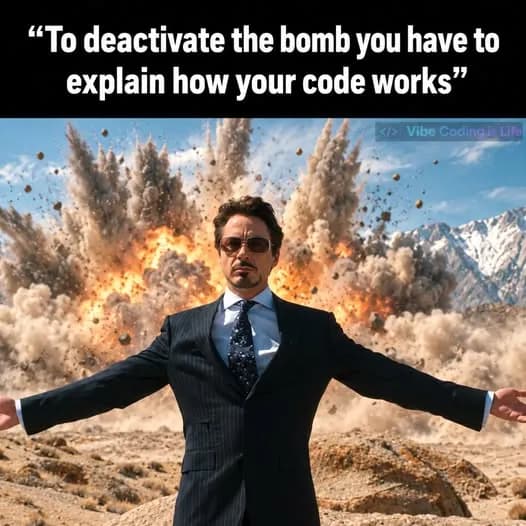 Meme of a man before an explosion: to deactivate the bomb you have to explain how your code works