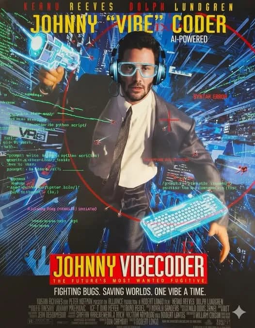 Movie poster parody titled Johnny Vibecoder